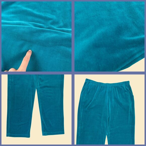 90s/Y2K blue velour track suit, vintage 1990s L womens pants & jacket set - Picture 7 of 9